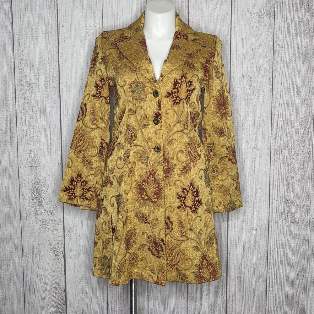 Vintage Cabi Tapestry Coat Jacket Sz 10 Floral Brocade Boho Made USA